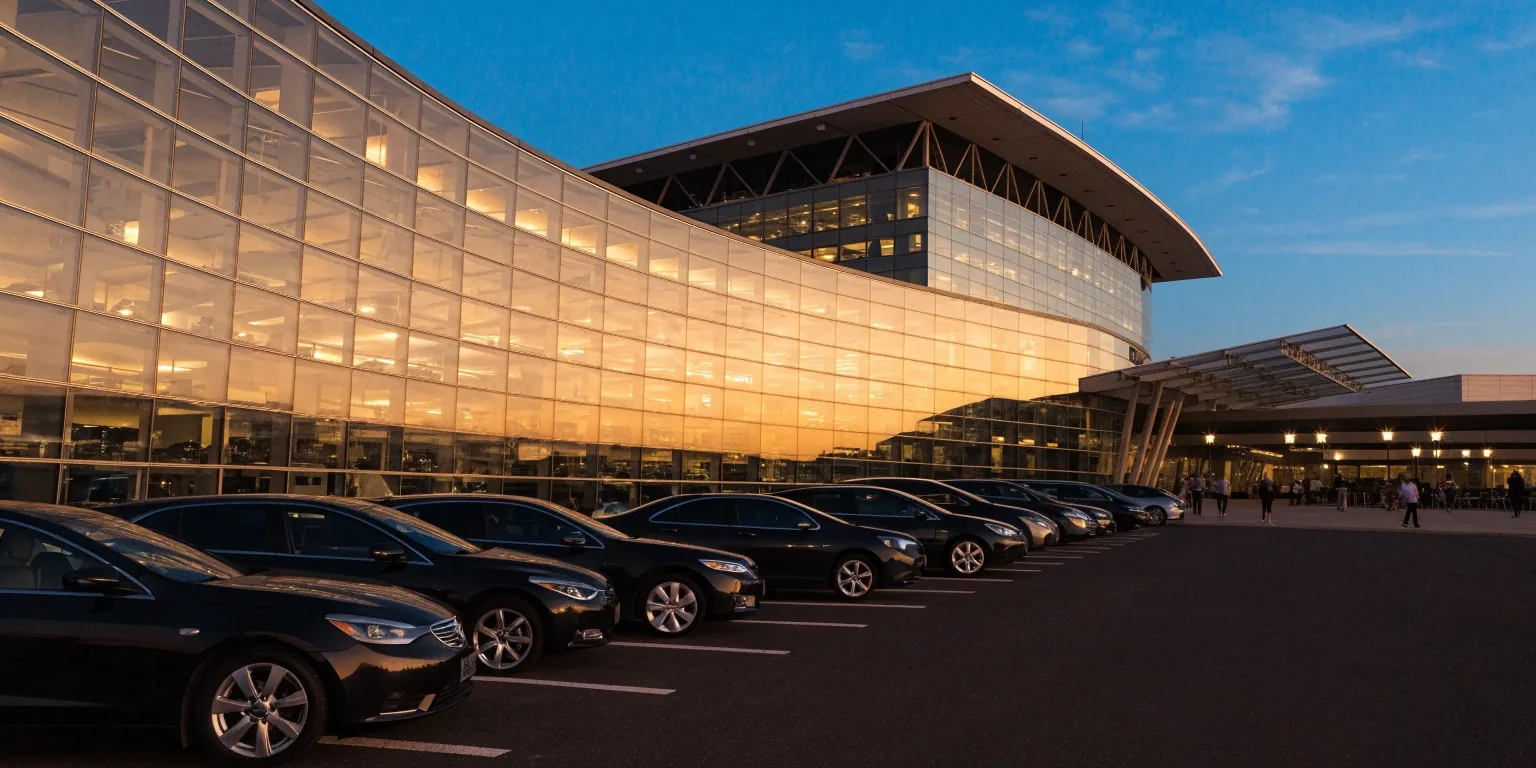 Melbourne Airport terminal precinct at dusk